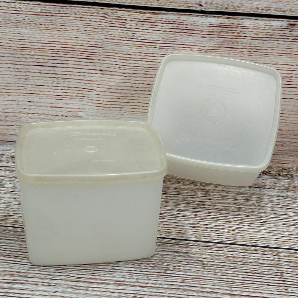 Vintage Tupperware Millionaire Line Square Storage Containers Frosted 310-41
